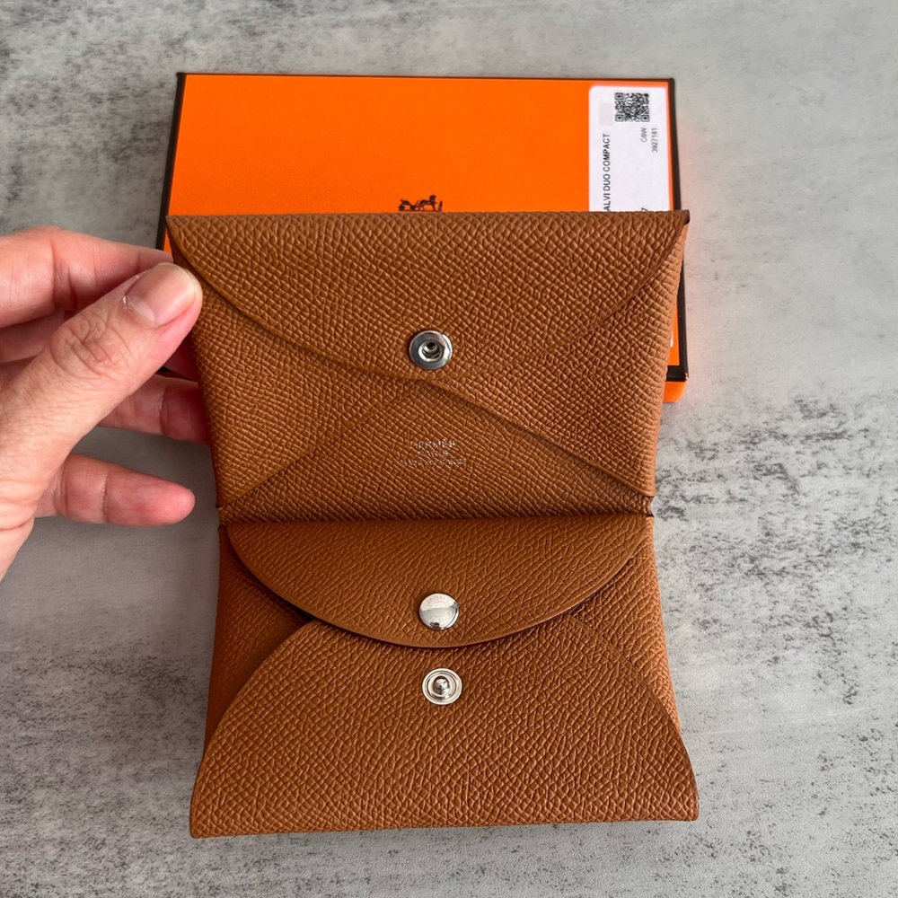 Authentic brand new Hermes Calvi duo in gold epsom leather